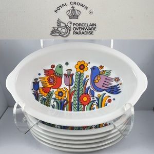 Set of 6 Vintage 1970’s Royal Crown Paradise 9" Porcelain Baking Dishes #3695